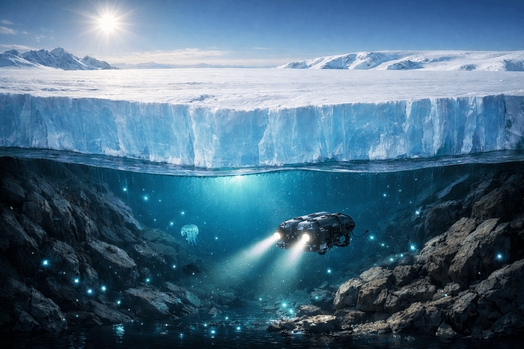 Onderzoek waterrobot onder poolkap Antarctica