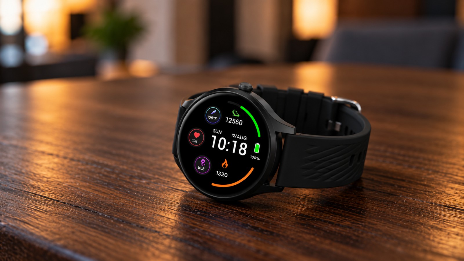 Action smartwatch van Denver op een houten tafel